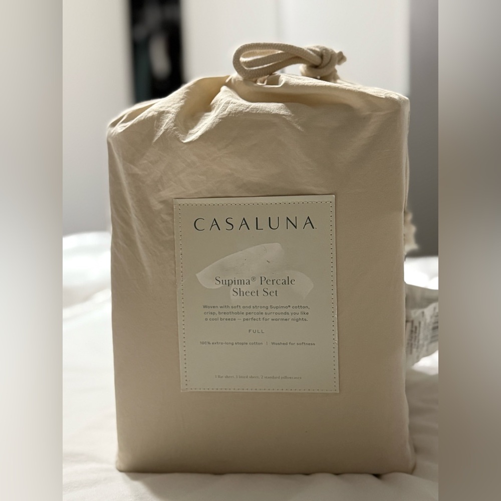 Casaluna, FULL Supima Percale 100% extra-long staple cotton Sheet Set IVORY, NWT